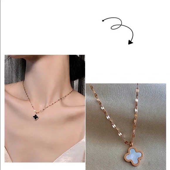 💎BOGO‼️ Clover leaf Double Side Rose Gold Necklace women jewelry - Picture 11 of 11